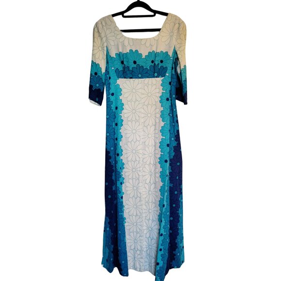 Vintage 60s Cotton Floral Maxi Dress - Picture 1 of 11